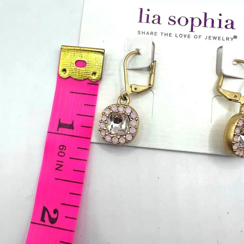 Lia Sophia PIPPA Earring NWT Dangle Drop Jewelry Pink White Crystal gold tone